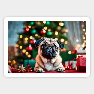 Christmas Pug Dog with Gifts Sticker